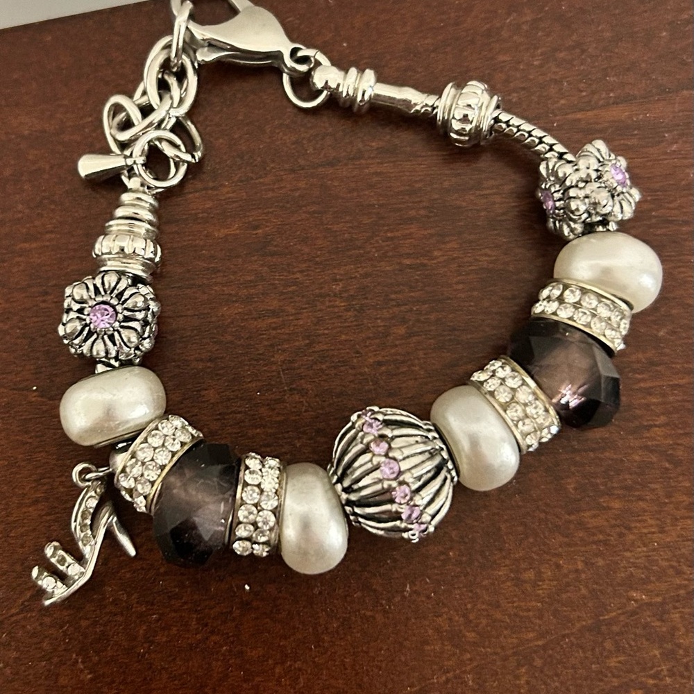 Elegant Silver and purple Charm Bracelet